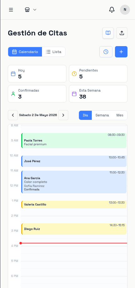 Vista de día del calendario en la app móvil de Styly